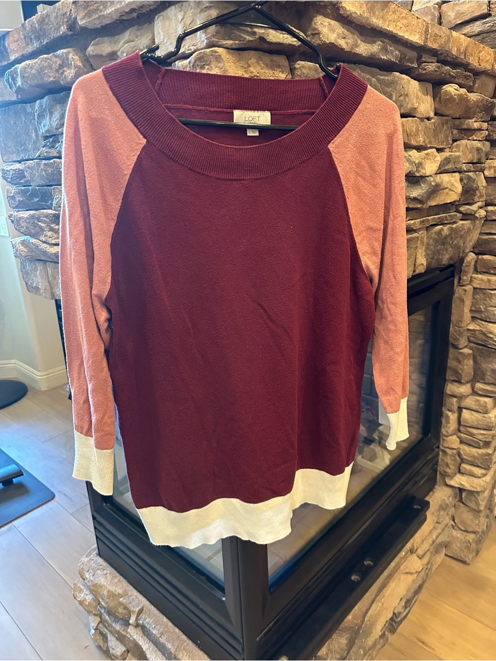 LOFT Colorblock Raglan Sweater - Burgundy and Dusty Pink